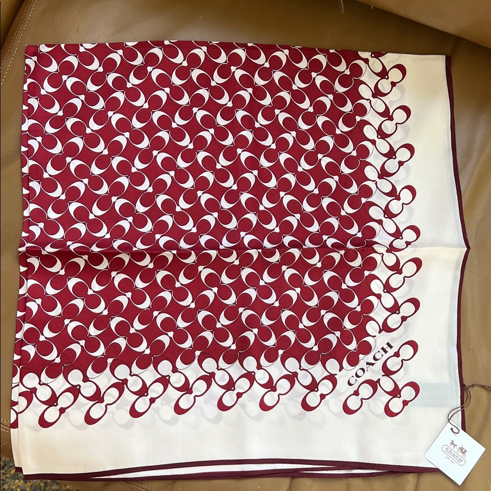 Coach Burgundy and Cream Signature Scarf